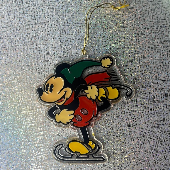Disney ornament Mickey Mouse skiing vintage clear red green yellow black Xmas. - Picture 3 of 6